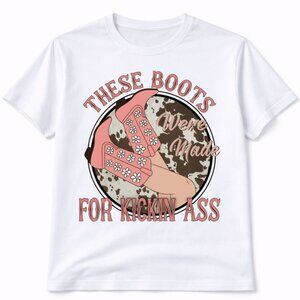 These Boots Western Graphic T Shirt Trendy Boutique Style Tee Womens White